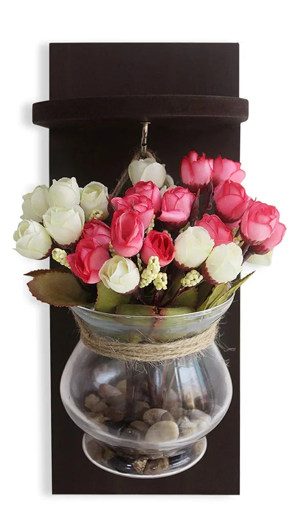 Decorative Wall Shelf with Flower Pot and Artificial Flowers