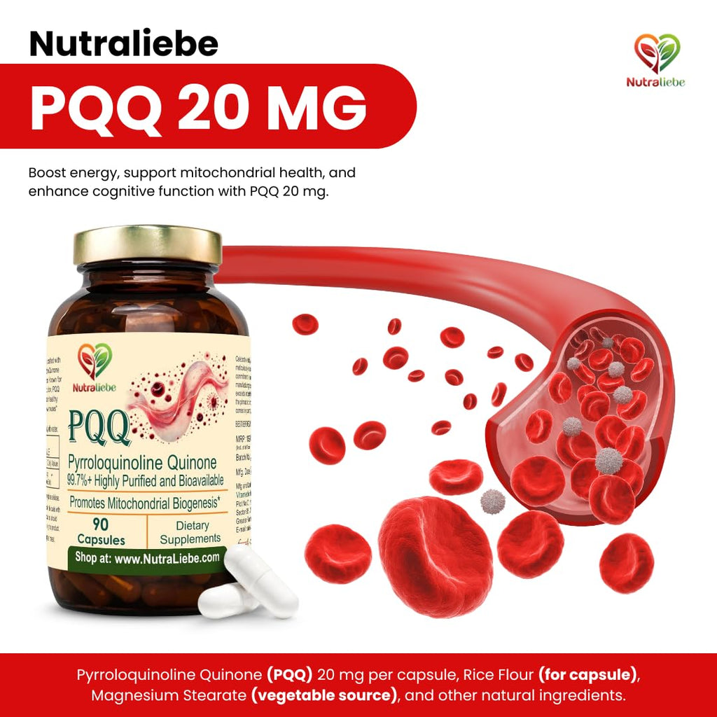 Nutraliebe PQQ 20 mg â€“ Pyrroloquinoline Quinone Supplement â€“ Cellular Energy & Mitochondrial Support â€“ High Absorption â€“ 90 Capsules
