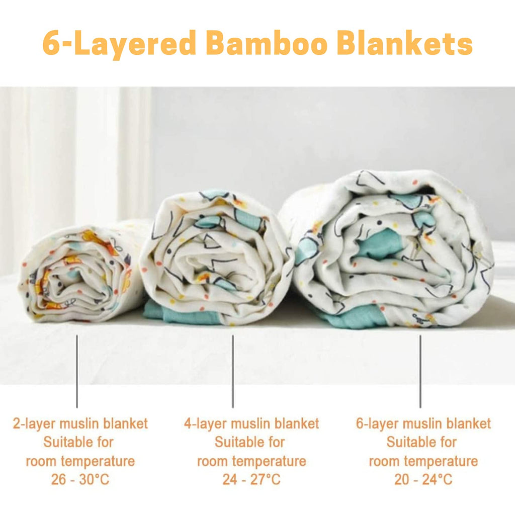 DOTMOM Premium Bamboo 6 Layered Baby Blanket – Hypoallergenic, Antibacterial & Highly Breathable, Super Soft Receiving Wrapper for Newborn Girls & Boys, Baby Essential Bedding – 0 to 3 Years