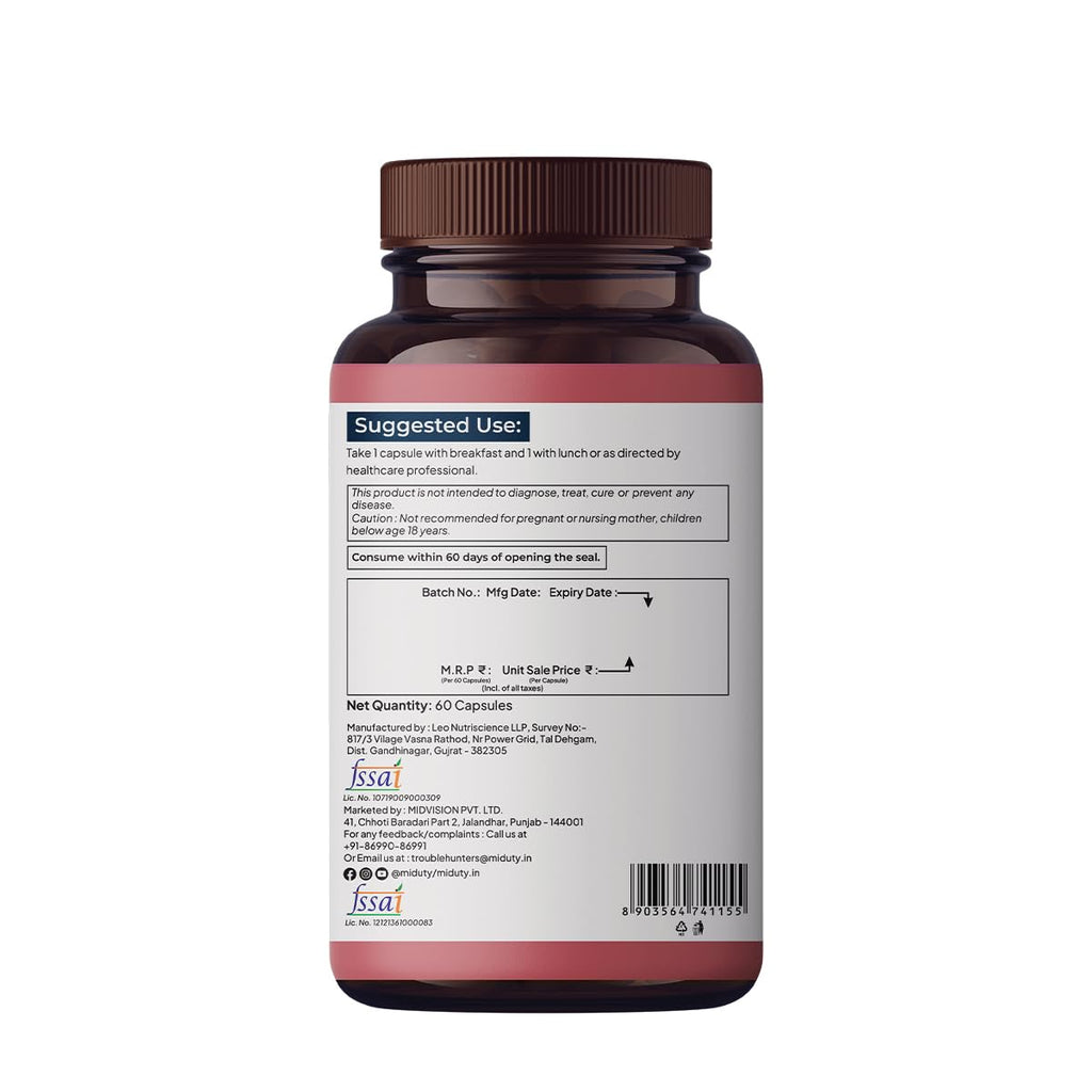 Miduty by Palak Notes Menopause Health Supplement - Hormonal Imbalance - Night Sweating - Mood Swings - Bone health - Helps in PMS symptoms - 60 Capsules