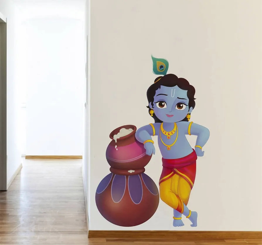 Rawpockets Decals Lord Krishna and Butter Pots Large Size  Wall Sticker