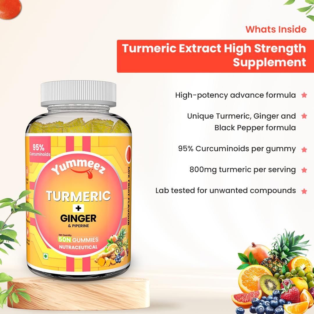NATURYZ Turmeric + Ginger Gummies â€“ Lung detox Supplement with 95% Curcumin & Piperine | Powerful Joint, Immunity, Respiratory & Inflammation Support | High Absorption Formula with Curcuma Longa Extract | Vegan, Non-GMO, 30 Gummies (Mix Fruit Flavour)