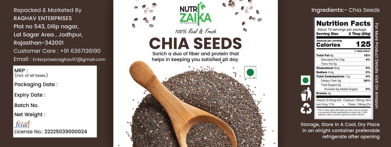 NUTRIZAIKA Raw Chia Seeds | Superfood for Weight Management & Energy 100g