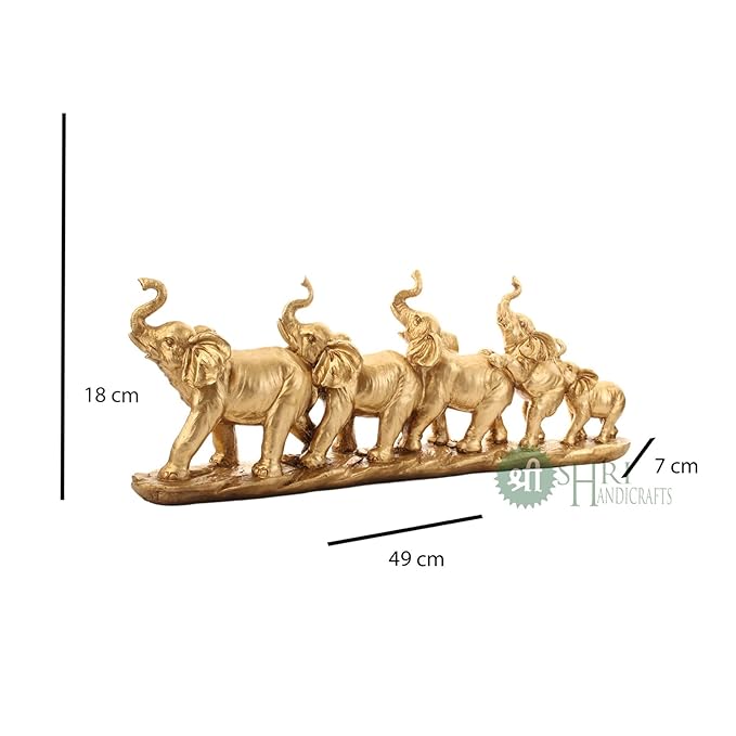 Indicast Resin Five Elephant on Base Animal Figurines Handcrafted Decorative Showpiece Idol