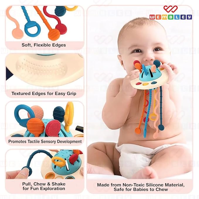 Wembley Montessori Sensory Pull String & Teether Toy for Babies 6-12 Months Multicolor