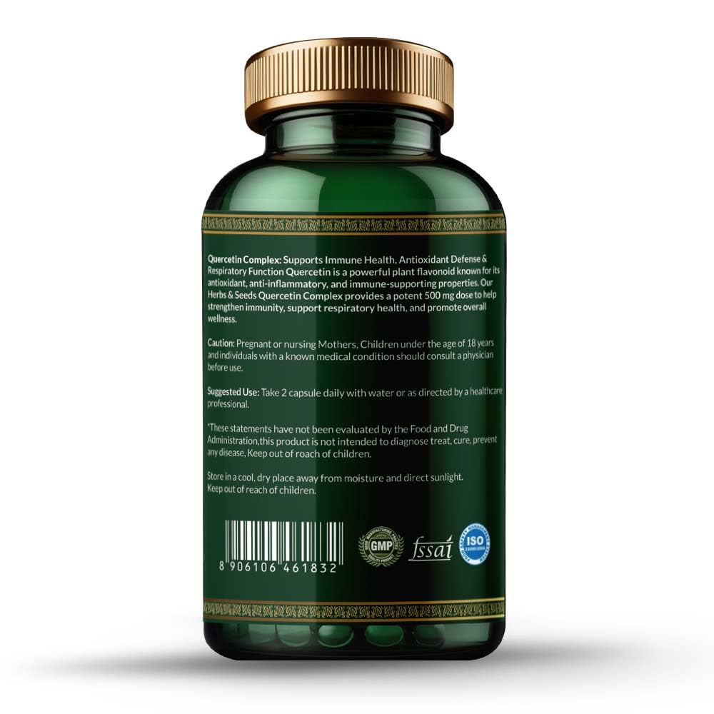 HERBS & SEEDS Quercetin Complex 500mg Supplement â€“ Vegan with Bioflavonoids for Immune, Respiratory & Heart Support â€“ Gluten, Dairy, Soy Free â€“ 60 Capsules