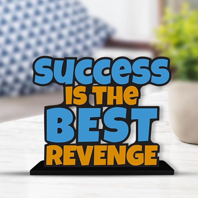 Artvibes Wooden Idols and Figurine Success is the Best Revenge Inspirational Quotes Table Decoration for Office Desk