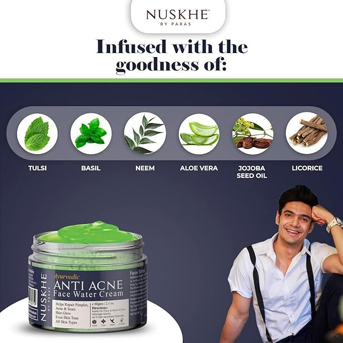 Nuskhe by Paras Anti-Acne Water Cream (Gel) for Men and Women - 60 gms