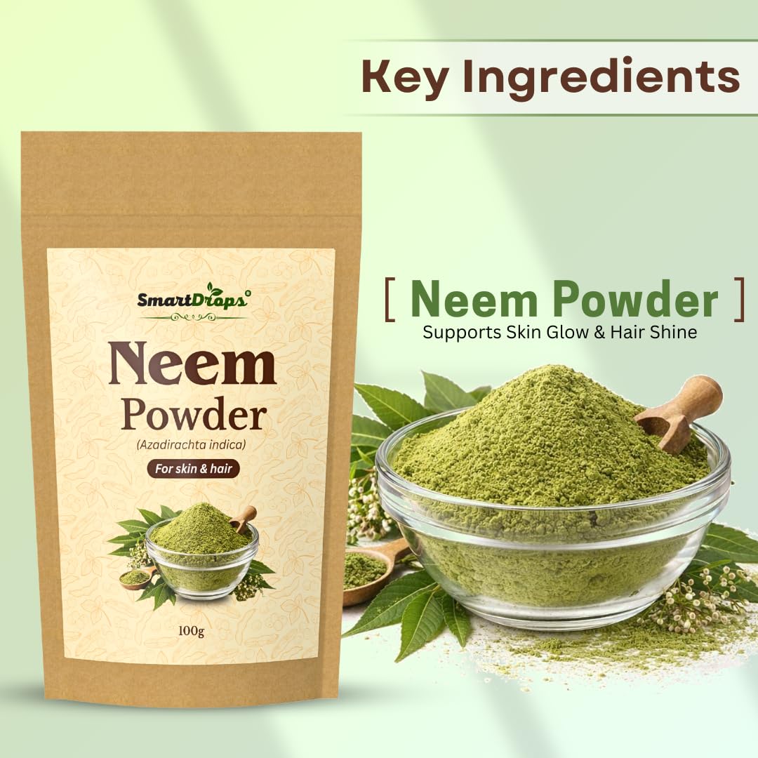 Smartdrops Neem Powder for Hair Scalp Care and Hair Pack Preparation DIY Hair Mask Mixing Powder for Weekly Routine | Neem Powder for Skin Face Pack Preparation Refreshing Skin Care | 100g (Pack-1)