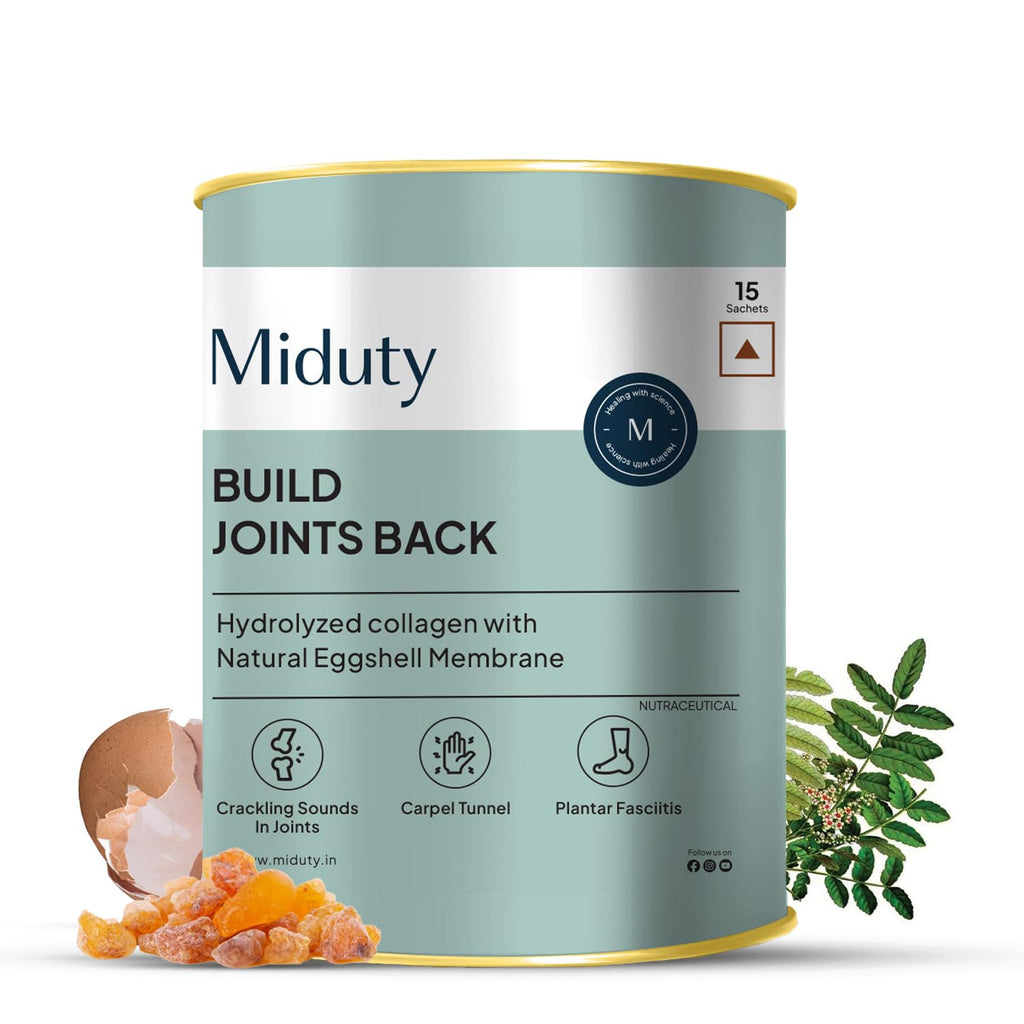 Miduty By Palak Notes Build Joints Back For Rheumatoid Arthritis Supplement - Collagen Peptides Natural Egg Membrane, Boswellia and Glucosamine - Joint Pain Relief Supplement - 15 Sachets