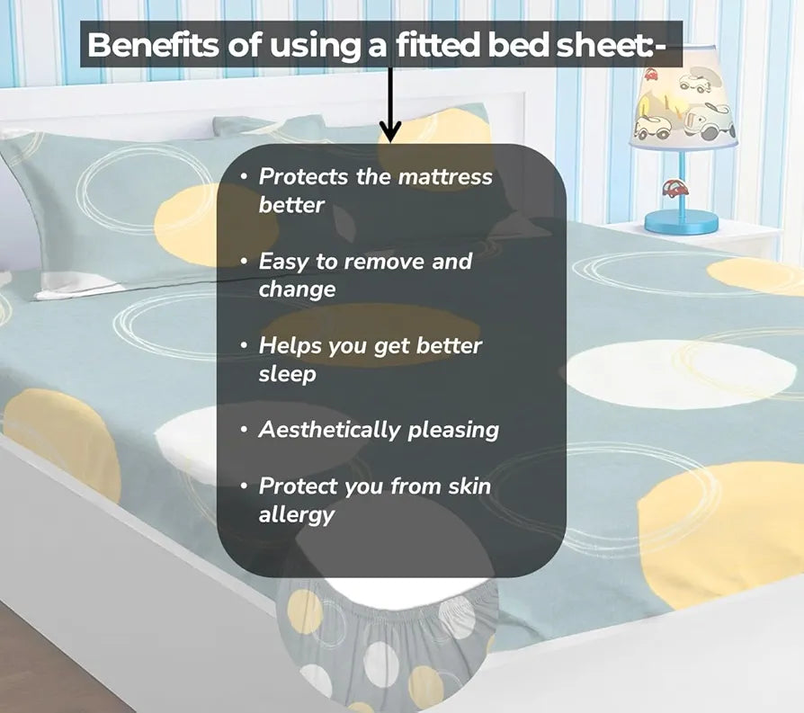 Homekart Premium Cotton Elastic Fitted Bedsheets with 2 King Size Pillow Covers Double Bed Cricle Printed Grey & White 200 tc - 220 tc