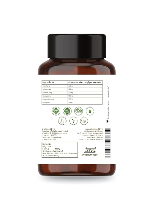 PlantBro Testo - 100x Capsules - 60 Capsules | 650 Mg | Helps in Supporting Endurance & Stamina