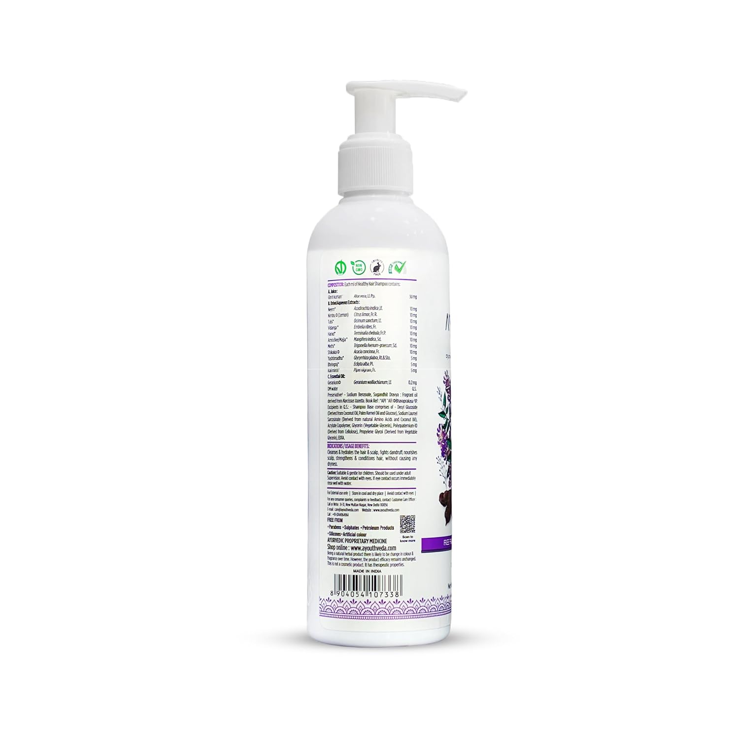 Ayouthveda Healthy Hair Shampoo with Bhringraj & Shikakai | 2-in-1 Shampoo & Conditioner | Ayurvedic Care with Neem & Lemon | Cleanses Scalp & Nourishes Hair | For All Hair Types | 200 ml (Pack of 1)