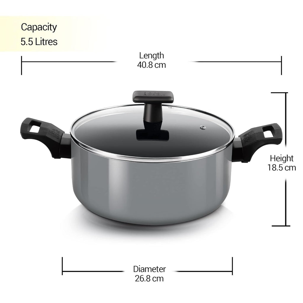 Milton ProCook BlackPearl Non-Stick Aluminium Biryani Pot with Glass Lid Induction