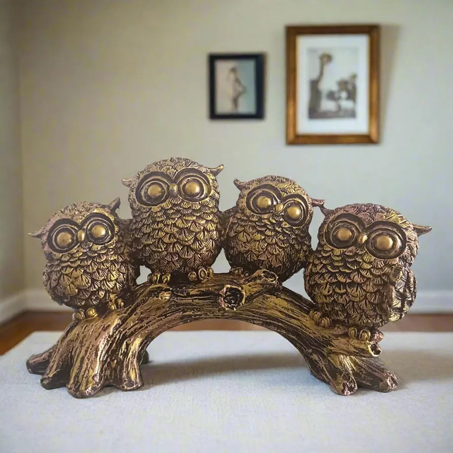 Alila Owls Set Sitting On Tree Log Owl Lucky Statue Showpiece Idol for Gifting