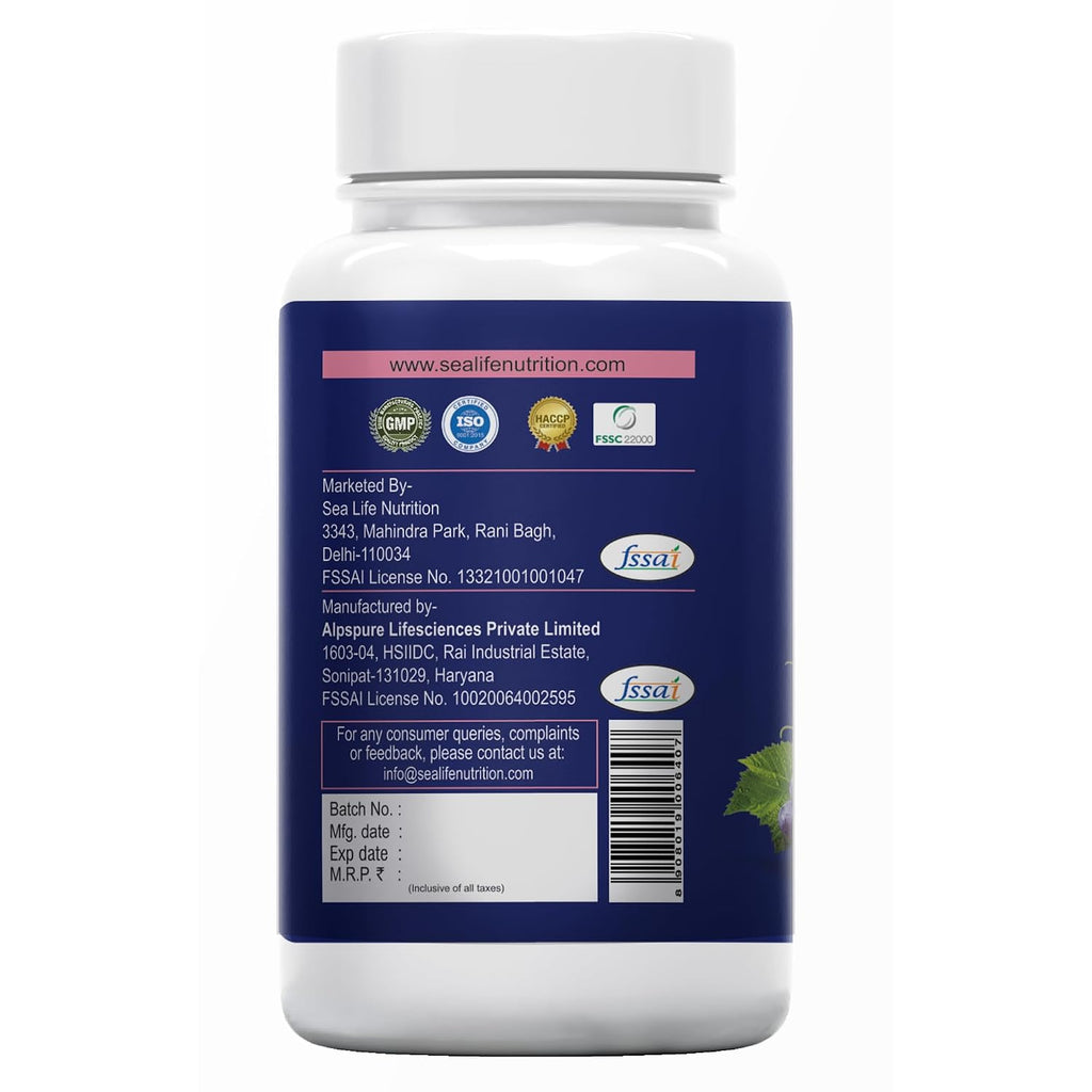 Sea Life Grape Seed Extract | 500 mg 60 Tablets | Antioxidant Supplement Strengthens Immunity, Helps Fight Infections, Promotes Healthy Skin and Hair| For Women and Men.