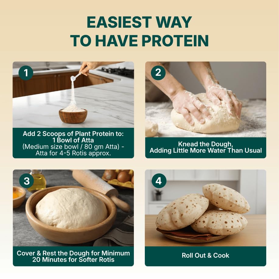 Good Monk Plant Protein for Rotis | Add to Atta - No Taste Change | 20 gm protein in 4 Rotis | From Pea, Brown Rice & Soy | Clean Protein & Gut Friendly Probiotics | All Essential Amino Acids | Stronger Muscles | No Added Sugar/Sweetener | 460 gm