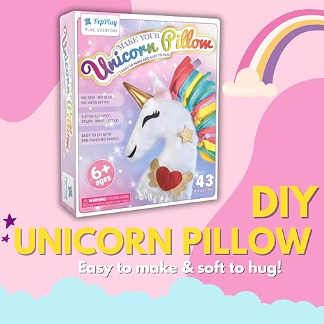 PepPlay Unicorn Diy Pillow Craft Kit for Girls 43 Pieces Set No Sew No Glue Unicorn Gifts Birthday Gift