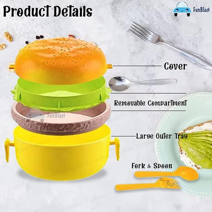 FunBlast Burger Shape Lunch Box for Kids Lunch Box for Kids Multicolor
