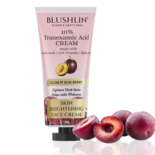 BLUSHLIN 10% Tranexamic Acid Cream with 2% Kojic Acid + 5% Vitamin C + 1% Arbutin | Pigmentation Removal Face Cream | Helps Even Skin Tone, Reduce Dark Spots, Blemishes and Scars - 10gm