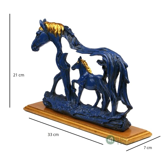Indicast 8" Inch Handmade Horse Statue With Baby Horse Stone Finish Animal Figurines Gifts Antique Design | Blue