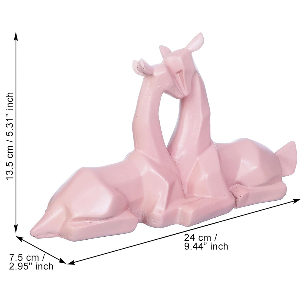 Ecraftindia Set of 2 Pink Polyresin Geometric Hugging Deer Statue Decorative Showpiece
