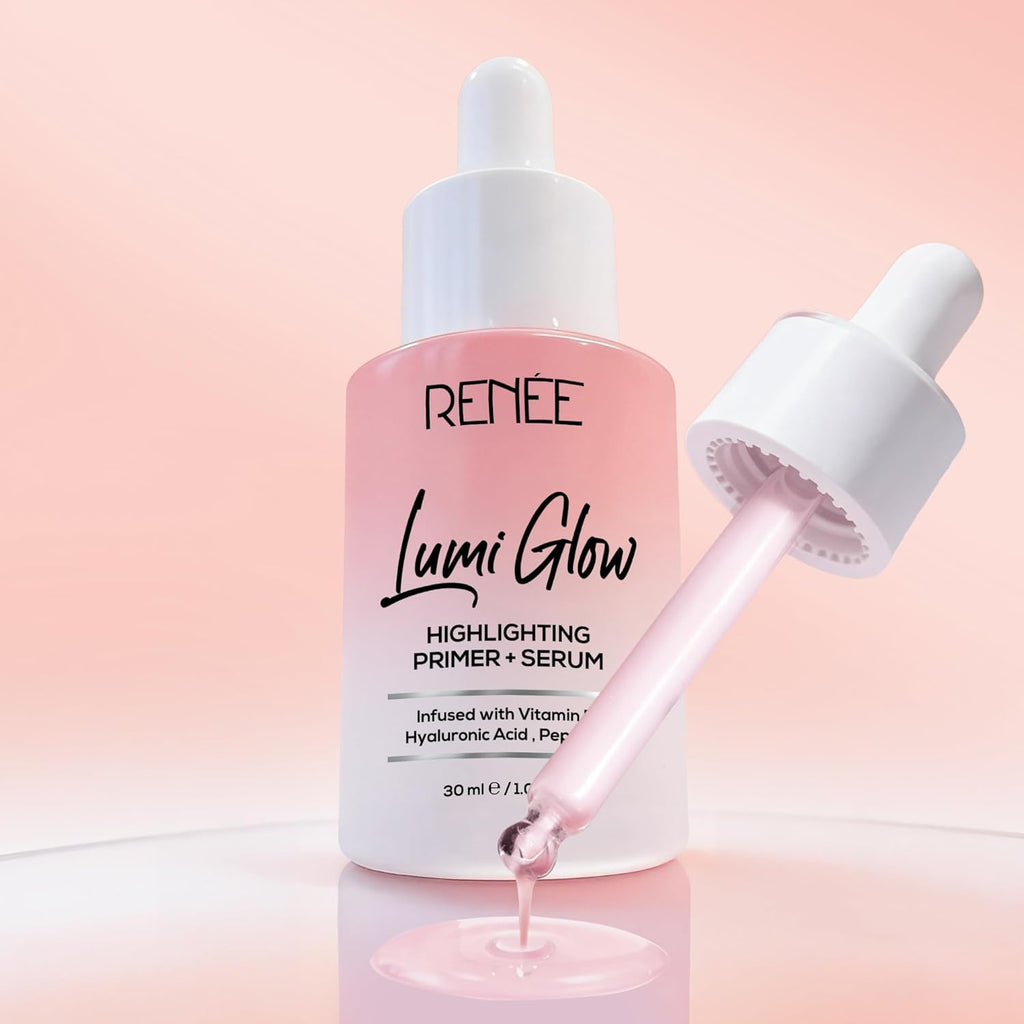 RENEE Lumi Glow Highlighting Primer + Serum | Hydrates, Promotes Even Skin Texture | Gives Luminous, 3D Glow | With Hyaluronic Acid, Peptides & Vitamin E | Base For Face Makeup | 30ml
