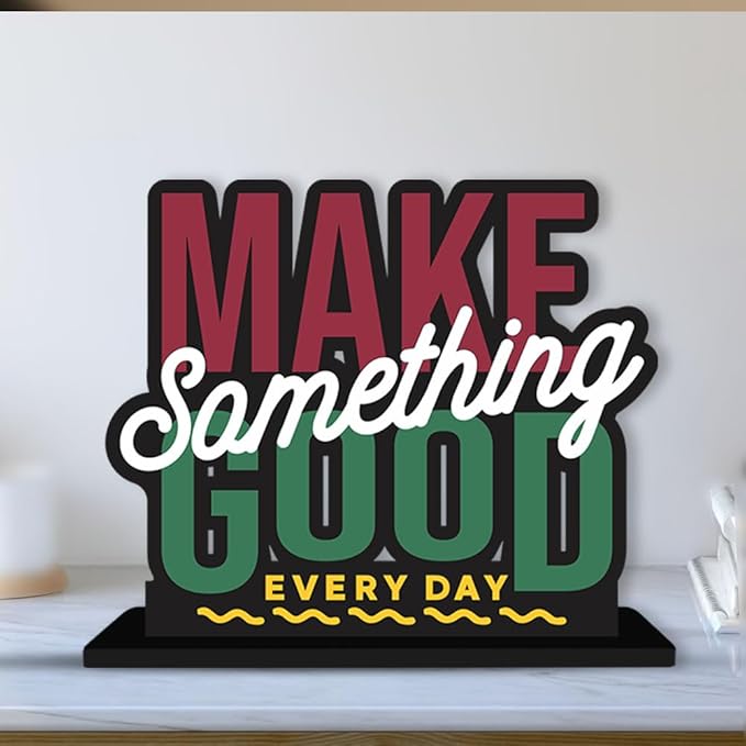 Artvibes Wooden Idols and Figurine Make Something Good Every Day Positive Quotes Table Decoration for Office Desk