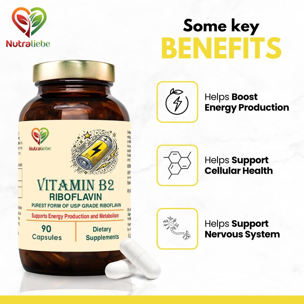 Nutraliebe Vitamin B2 Riboflavin - High Potency, Supports Energy Metabolism & Cellular Health, 90 Capsules