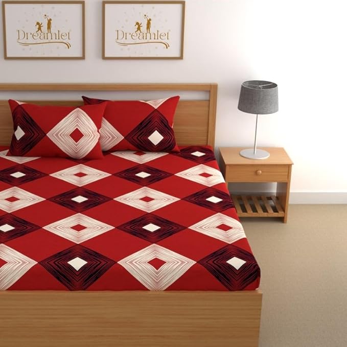 Dreamlet Prime Collections 160tc Pure Cotton Breathable Supersoft Wrinkelfree Double Flat Bedsheet With 2 Pillow Covers | Red Brown