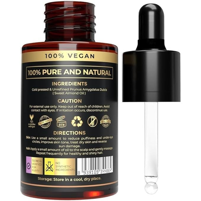 The Organic Forest Organic Sweet Almond Oil - Cold-Pressed - 30 ml