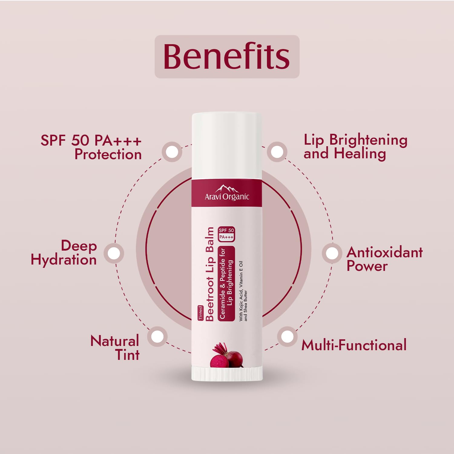 Aravi SPF 50 Tinted Lip Balm – Hydrating Lip Care, 5g
