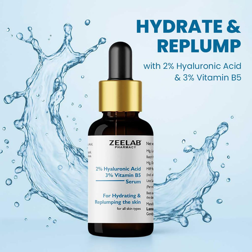 Zeelab 2% Hyaluronic Acid + 3% Vitamin B5 Face Serum â€“ Deep Hydration & Skin Repair â€“ Helps Improve Elasticity, Smoothness & Glow â€“ Lightweight, Non-Greasy Formula â€“ 30ml