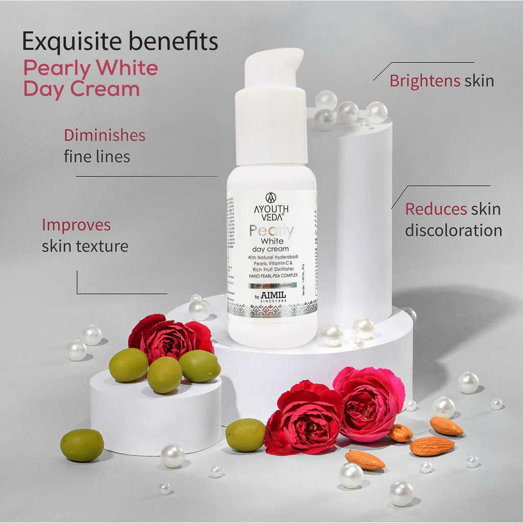 Ayouthveda Pearly White Night Cream With Nano Pearl-Pea Complex Milk Cream Fine Lines Dark Spots Whitening Radiant Glow Pea Extract Moisturize Skin (30g)