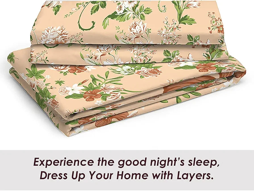 Layers Tivoli Cotton Bedsheet Set for All Seasons Lightweight 104 TC Queen Size Dark Beige Color