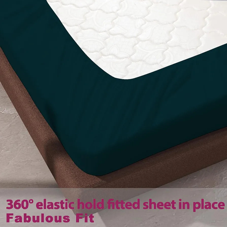 Trance Home Linen 100% Cotton 78x72 inch King Elastic Fitted Bedsheet 400 Thread Count Premium Bedsheet with 2 Pillow Covers Colour Teal