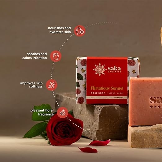 Saka Organics Flirtatious Sonnet Handmade Rose Soap - 120 gms Each (Pack of 2)