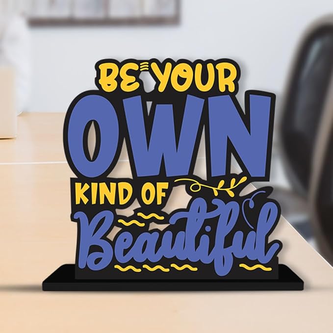 Artvibes Wooden Idols and Figurine Be Your Own Kind of Beautiful Quotes Table Decor for Office Desk Alphabet Showpiece