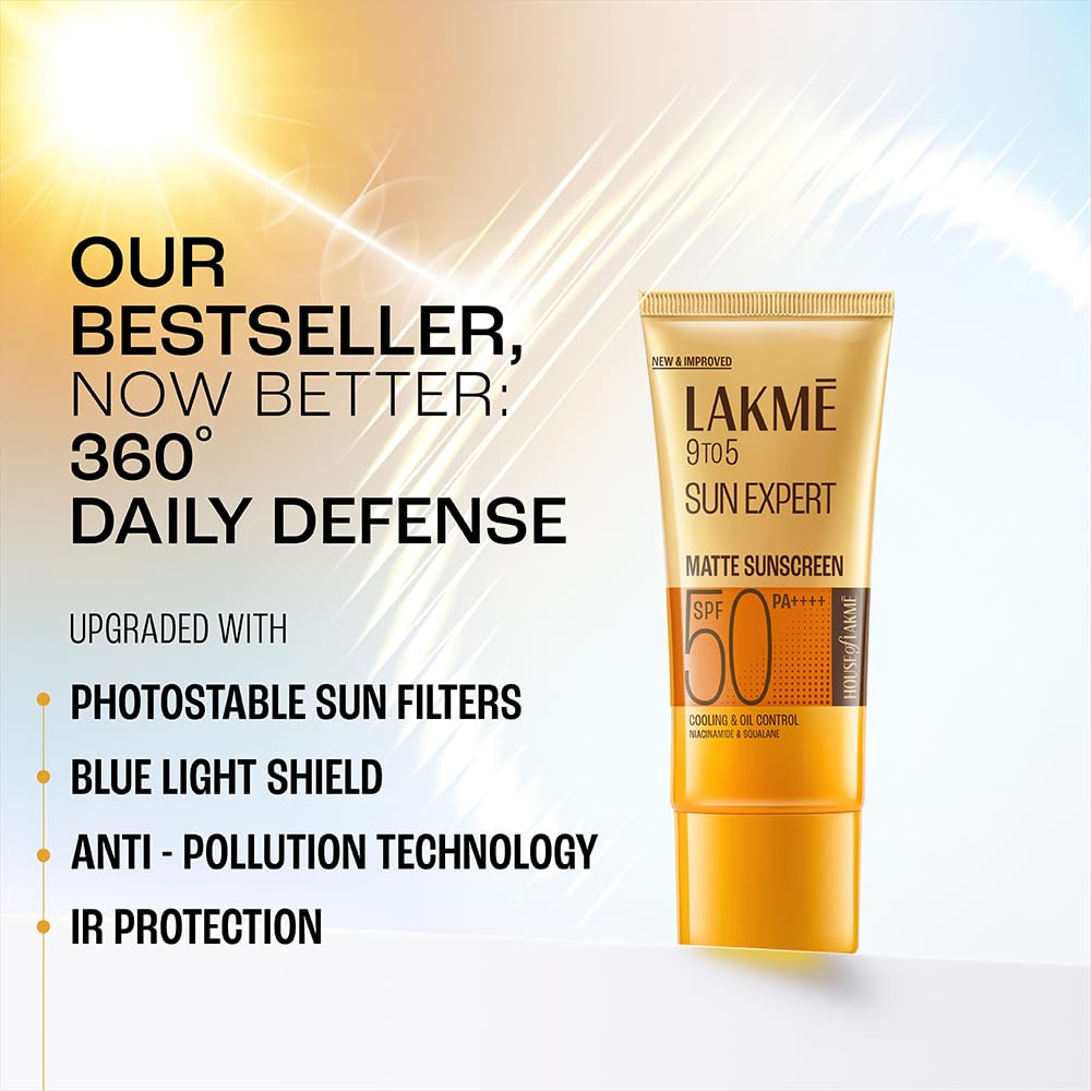 Lakme SPF 50 PA++++ Sunscreen Lotion for Bright Skin | In Vivo Tested | UVA UVB Blue Light Protection | Waterlight| No White Cast | Niacinamide| For All Skin Types | 100 ml