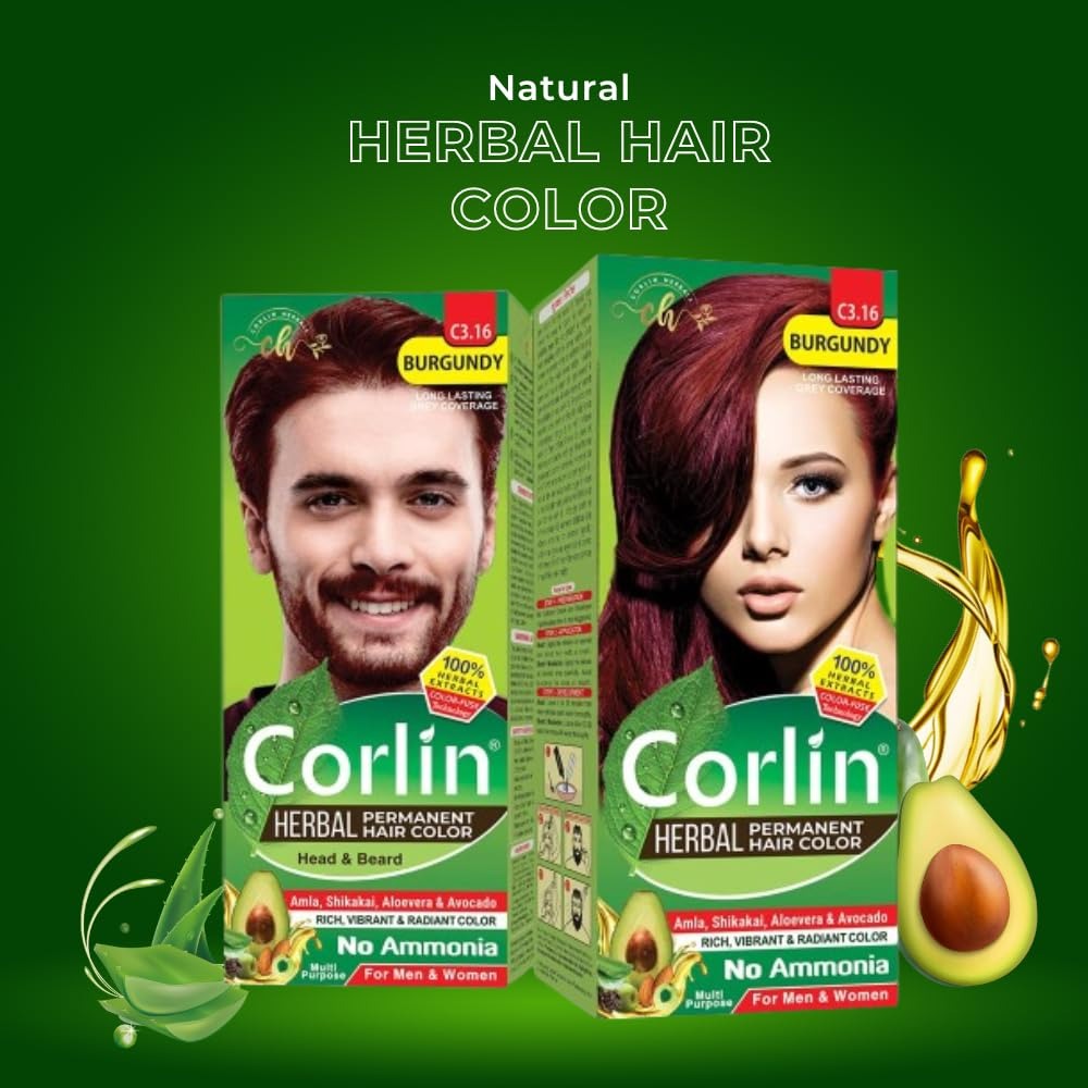 Corlin Herbal Permanent Hair Color Cream Burgundy C3.16 - 100 gms (Pack of 2)