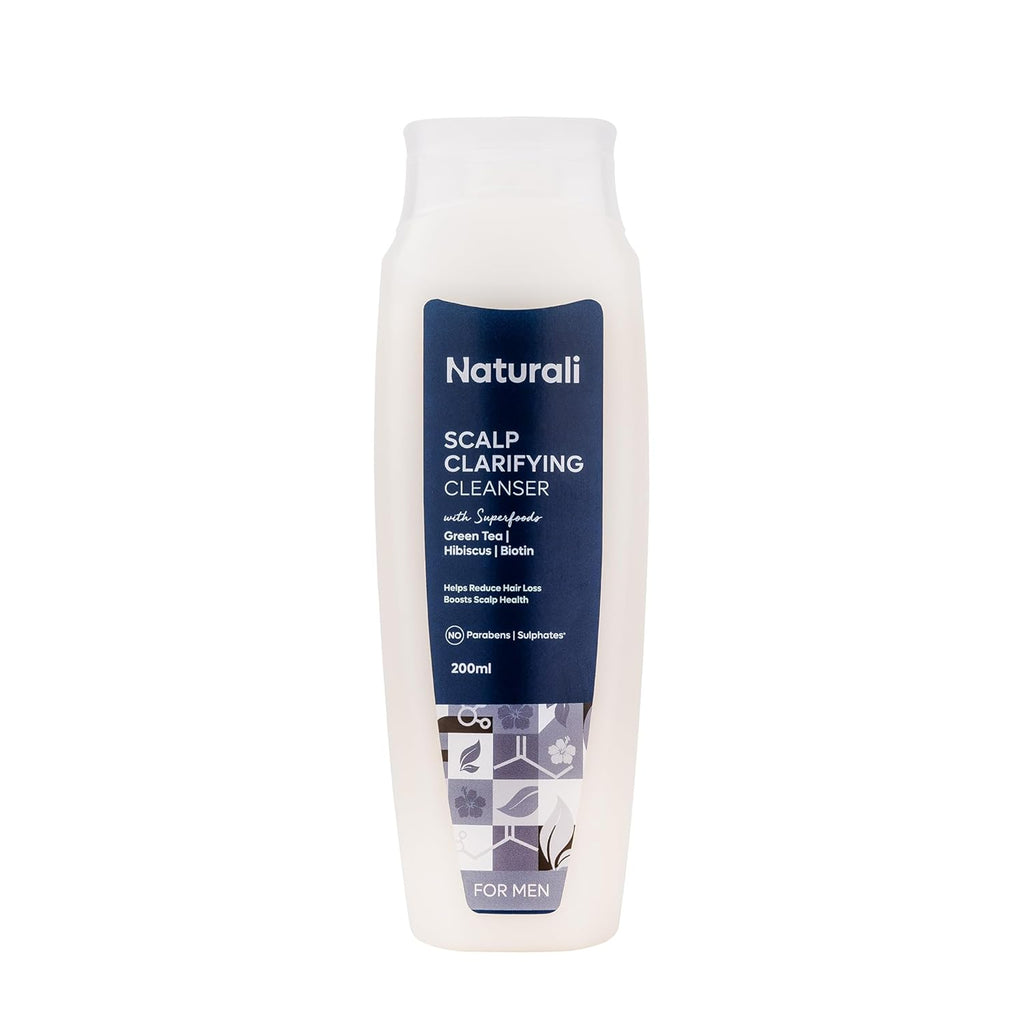 Naturali Scalp Clarifying Anti-Dandruff Shampoo for Men | Derma Approved Shampoo with Green Tea, Hibiscus & Biotin | Reduces Dandruff & Hair Fall | Sulphate-Free Daily Care for All Hair Types | 200 ml