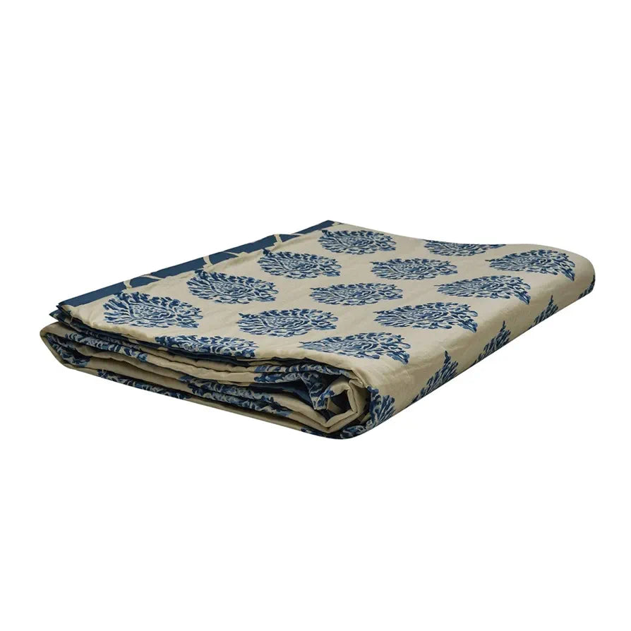 Trance Home Linen 150 GSM Cotton Floral Abstract Double Dohar Colour Damask Blue