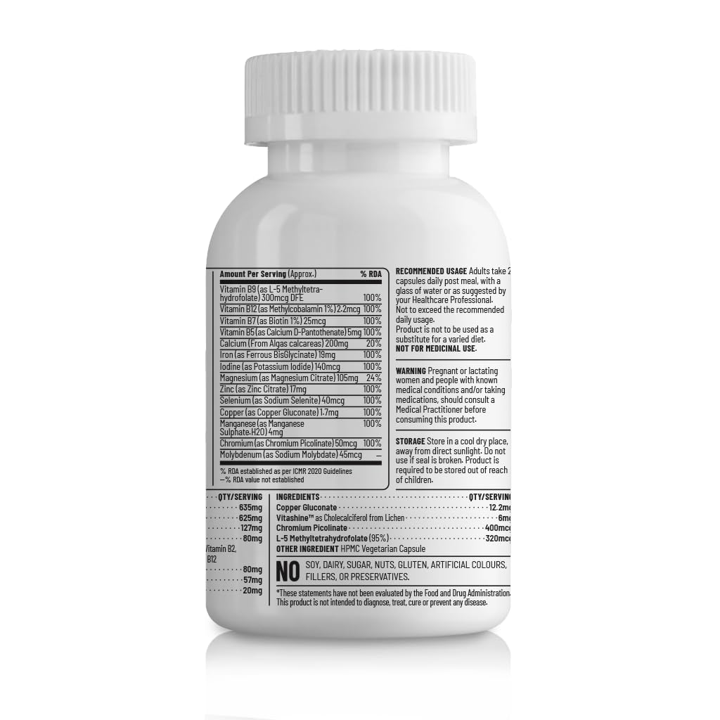 Unived Basics Multivitamin & Minerals Capsule for Men | 100% RDA of all Vitamins with Algae Calcium & Plant-Based Vitamin D3 plus Important Minerals | Complete formulation for Health & Wellbeing