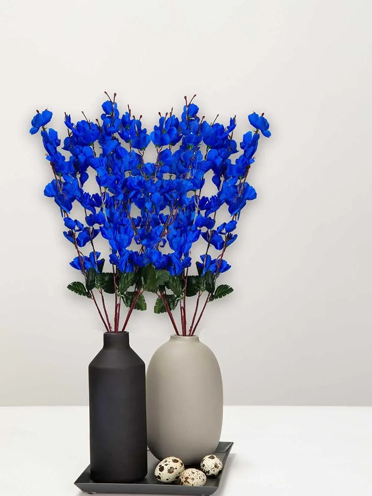 Artificial Flowers Bunch for Decoration Cherry Blossom Without vase Blue 2 Piece 55 cm Height