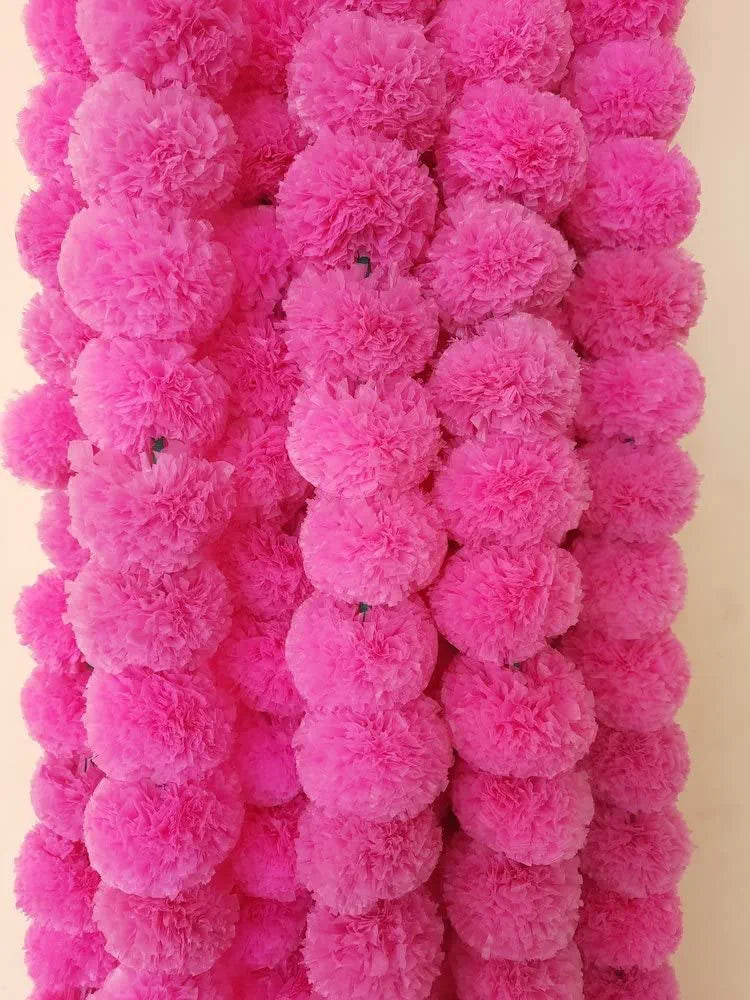 Artificial Marigold Fluffy Flowers Garlands Pooja Room Toran Indian Genda Phool 4.7 Feet