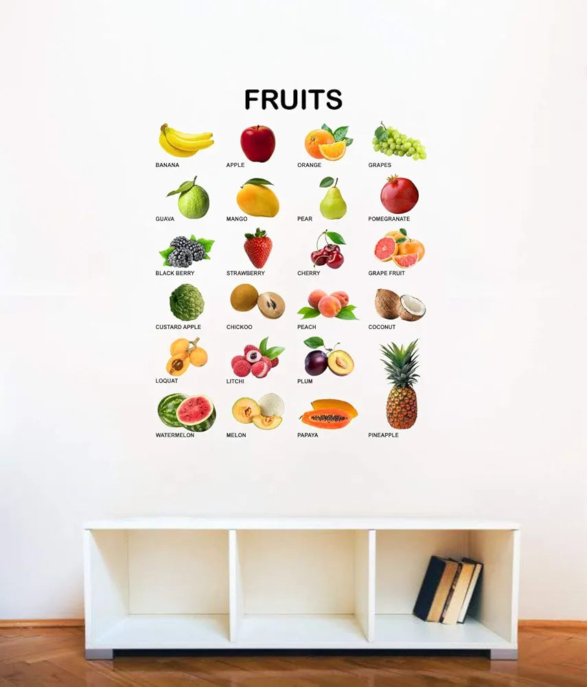 Decal O Decal Vinyl Fruits with Names for Kids Learning Kids Nursery Wall Stickers Self adhesive