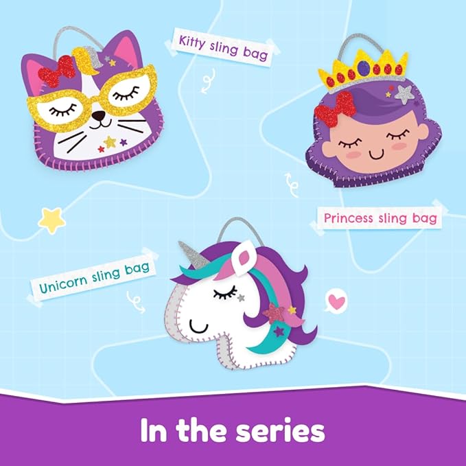 Bloomingo Art & Craft Kit - Kitty Sling Bag | Fun Mess Free Arts & Craft Kit for Kids | Design Your Own Cute Diy Craft Bag