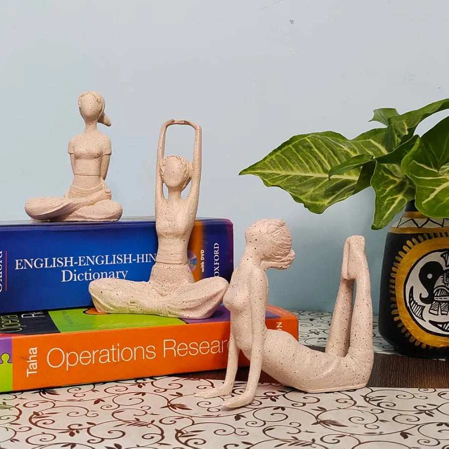 Mariner's Creation Premium Home Decor Showpiece- Set Of Three Modern Art Yoga Lady Showpiece 12X6X14.5Cm Beige