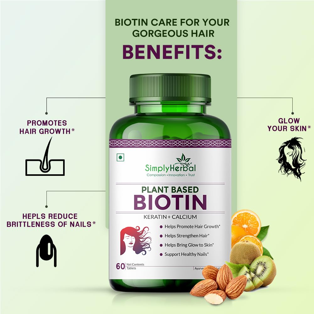 Simply Herbal Plant-Based Biotin Tablets â€“ 60 Tablets | Natural Biotin Supplement | Vegan & Gluten-Free | Supports Daily Nutrition