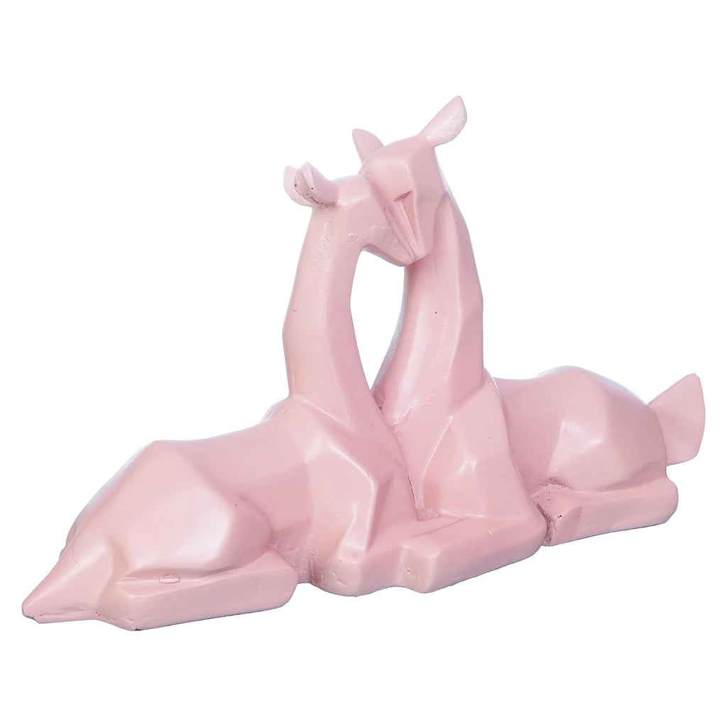 Ecraftindia Set of 2 Pink Polyresin Geometric Hugging Deer Statue Decorative Showpiece